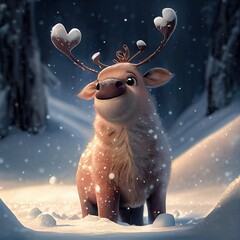 rudolph the reindeer in snow - obrazy, fototapety, plakaty