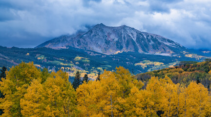 Overlook with Autumn colors in the Colorado Rocky Mountains - near Crested Butte on scenic Gunnison County Road 12 through the Kebler Pass