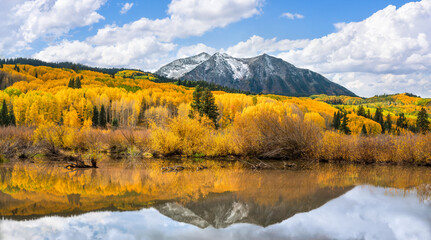 Beaver pond with autumn colors in the Colorado Rocky Mountains - near Crested Butte on scenic Gunnison County Road 12 through the Kebler Pass