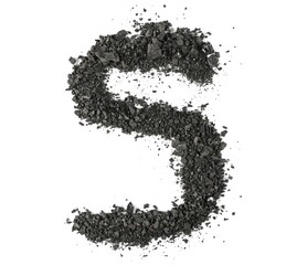 Black coal pile, alphabet letter S, isolated on white, clipping path