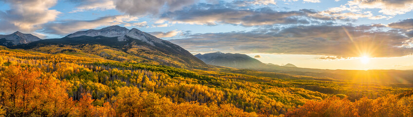 Golden Sunset Autumn colors at Kebler Pass in the Colorado Rocky Mountains - near Crested Butte on...