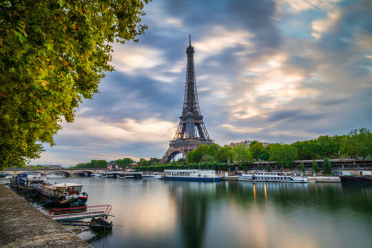 Eiffel Tower at sunrise in Paris. France
