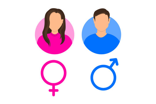 Man and woman icon. Male and female avatar profile. Vector illustration of gender symbols pink and blue. Gentleman and lady. Toilet signs