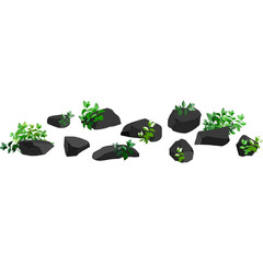 A set of black charcoal of various shapes.Collection of pieces of coal, graphite, basalt and anthracite. The concept of mining and ore in a mine.Rock fragments,boulders and building material.