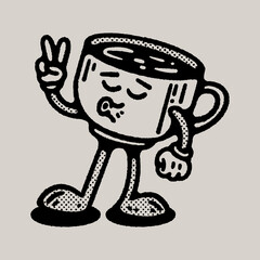 Retro Vintage Coffee Cup Mascot Cartoon Character