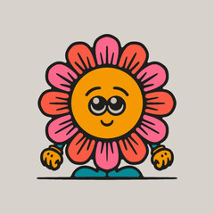 Retro Vintage Flower Mascot Cartoon Character