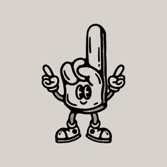 Retro Vintage Foam Finger Mascot Cartoon Character