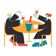 Mature elderly couple romance. Elder partners in restaurant with wine. Old people dating and celebrating valentine's day. Retired active lifestyle.