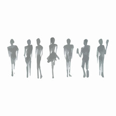 Hand drawn watercolor illustration. Blurred silhouettes of people group.