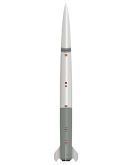 Ballistic missile in realistic style. Military rocket. Colorful PNG illustration.