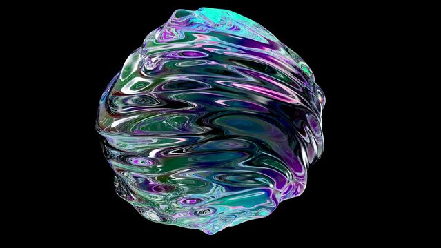 Seamless loop animation of Abstract wavy smooth liquid shape, organic  ball, deformation process, spherical organic round wavy biological form on black background, 3d render