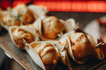 Beautifully decorated catering snacks and appetizers