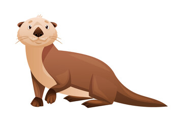 Fototapeta na wymiar Sea Otter as Marine Mammal and Aquatic Creature with Brown Coat and Long Tail Vector Illustration