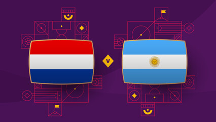 netherlands argentina playoff quarter finals match Football 2022. 2022 World Football championship match versus teams intro sport background, championship competition poster, vector - obrazy, fototapety, plakaty