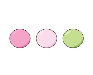 Dango japanese sweet dumpling dessert Pink white green 3 balls. Traditional food from Japan. Simple vector illustration isolated on white background