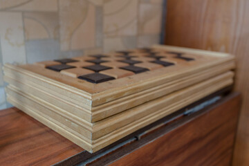 a large chessboard in the interior