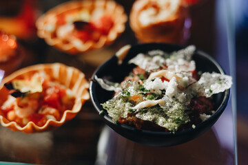 Beautifully decorated catering snacks and appetizers