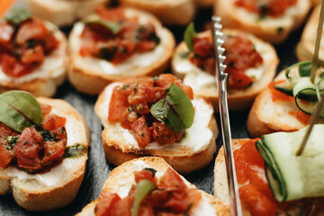 Beautifully decorated catering snacks and appetizers