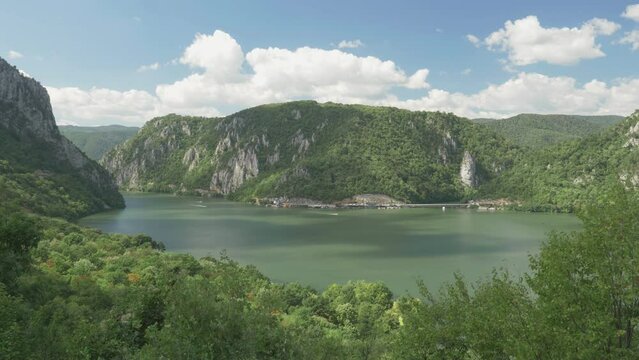 Landscape timelapse of Danube river Cauldrons gorges in Romania