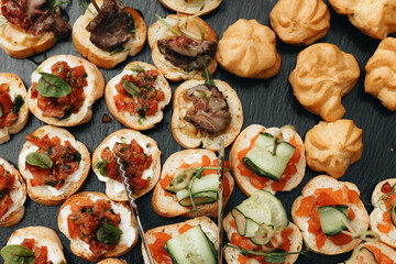 Beautifully decorated catering snacks and appetizers