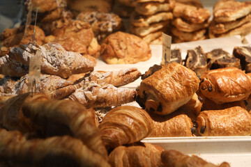 Pastry case filled with assorted bakery items