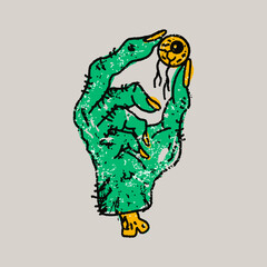 Retro Vintage Hand Drawn Monster Hand Holding Severed Eye Ball for Halloween Design