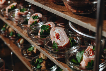 Beautifully decorated catering snacks and appetizers