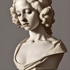 3D illustration featuring the white marble bust of a beautiful, elegant noble woman from the renaissance era or medieval middle ages. Statue of a renaissance girl.