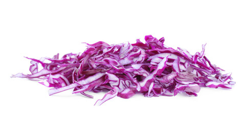 Pile of shredded fresh red cabbage isolated on white
