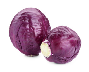 Fresh ripe red cabbages on white background