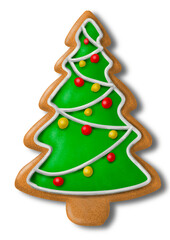 Christmas cookie, handmade drawing of Christmas cookies decorated in the shape of a Christmas tree, hand drawn illustration.