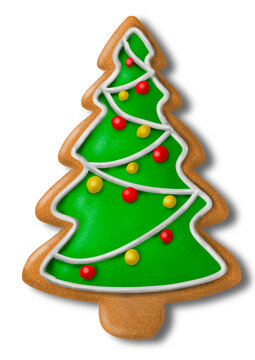 Christmas cookie, handmade drawing of Christmas cookies decorated in the shape of a Christmas tree, hand drawn illustration.