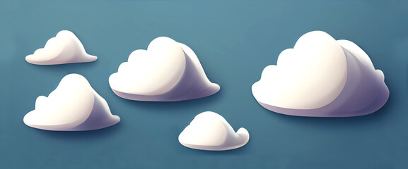 White clouds set isolated on a blue background. Cartoon clouds icon. 