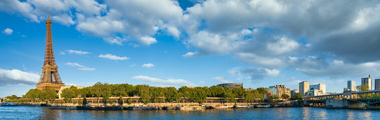 Riverside panorama of Eiffel Tower in Paris. France