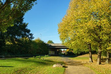 Grand Union canal in autumn season. Milton Keynes. England