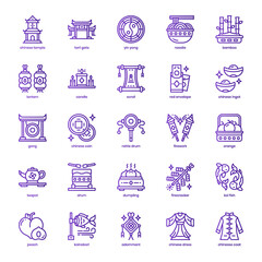 Chinese New Year icon pack for your website design, logo, app, and user interface. Chinese New Year icon basic line gradient design. Vector graphics illustration and editable stroke.