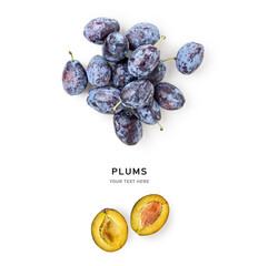 Blue plum fruits creative layout.