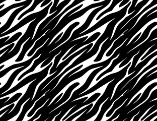 Fototapeta na wymiar Full Seamless Zebra Tiger Pattern Textile Texture Print. Vector Background. Black white design for interior, clothes, bed linen, fabric, cover, wallpaper, fashion, kids clothing.