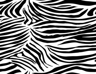 Full Seamless Zebra Tiger Pattern Textile Texture. Vector Background. Black and White Animal Skin for Women Dress Fabric Print.