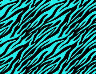 Full seamless tiger and zebra stripes animal skin pattern. Turquoise black texture for textile fabric print. Suitable for fashion use.
