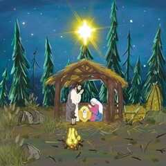Christian Christmas. The scene of baby Jesus in the manger with Mary and Joseph
