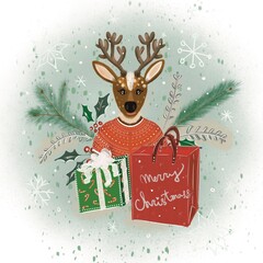 Christmas card with reindeer