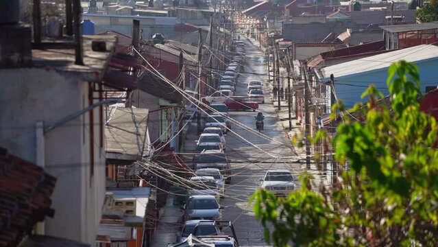 Endless narrow streets of the colorful city of San Cristobal de Las Casas in Mexico. Daily life of Mexicans.