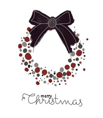 White postcard with Christmas wreath and bow. Unique design for your postcards, banners