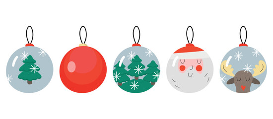 Colorful Christmas balls. A set of isolated realistic decorations. Vector illustration.
