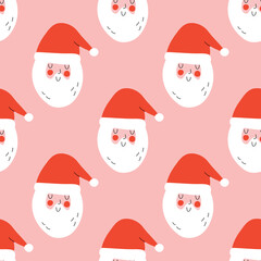 Cute winter Christmas Santa Claus pattern in cartoon style in vector. Design for winter decoration interior, print posters, greeting card, business banner, wrapping. 