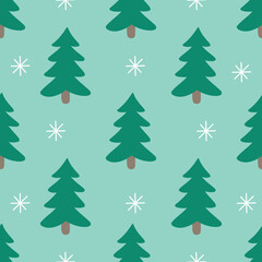 Cute winter Christmas trees pattern in cartoon style in vector. Design for winter decoration interior, print posters, greeting card, business banner, wrapping. 