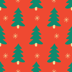 Cute winter Christmas trees pattern in cartoon style in vector. Design for winter decoration interior, print posters, greeting card, business banner, wrapping. 