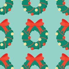 Cute winter Christmas wreath pattern in cartoon style in vector. Design for winter decoration interior, print posters, greeting card, business banner, wrapping. 