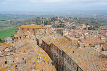 Naklejka premium Panorama of Montepulciano, a town in Tuscany, Italy